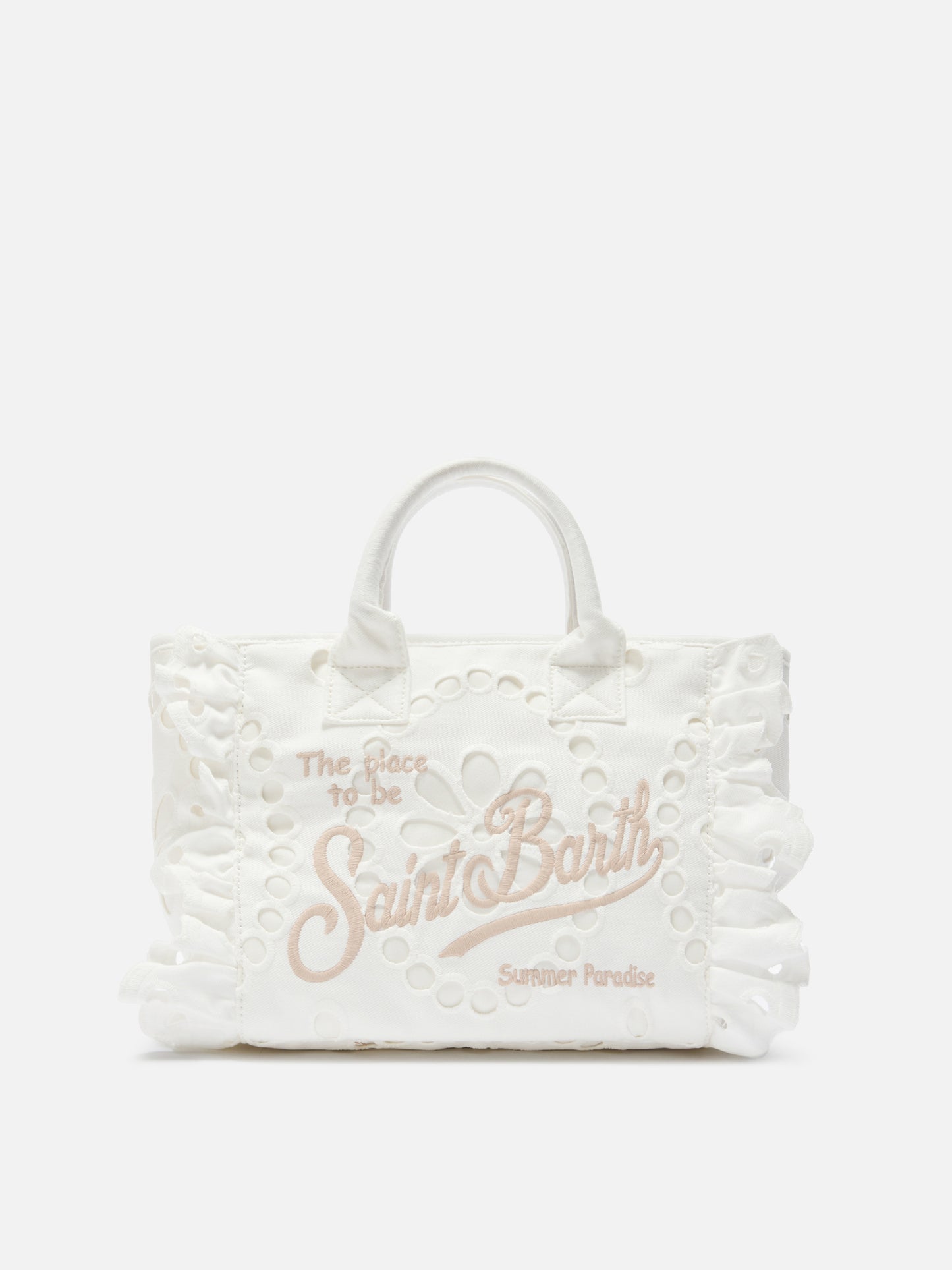 Colette Volant bag in white broderie anglaise cotton