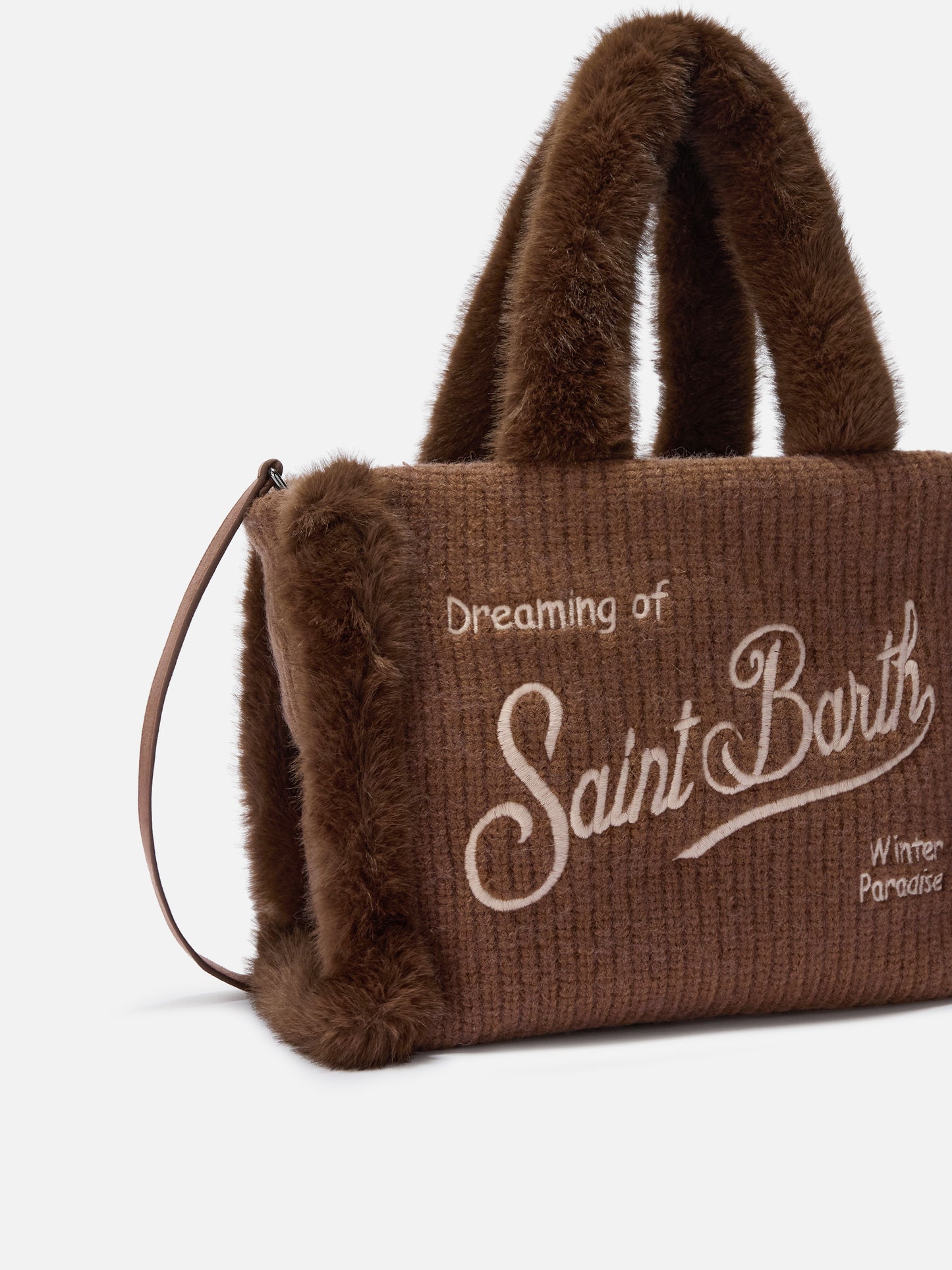 Borsa a mano Colette Shearling Rib in misto lana marrone a coste e shearling