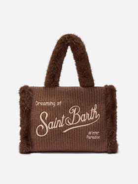 Borsa a mano Colette Shearling Rib in misto lana marrone a coste e shearling