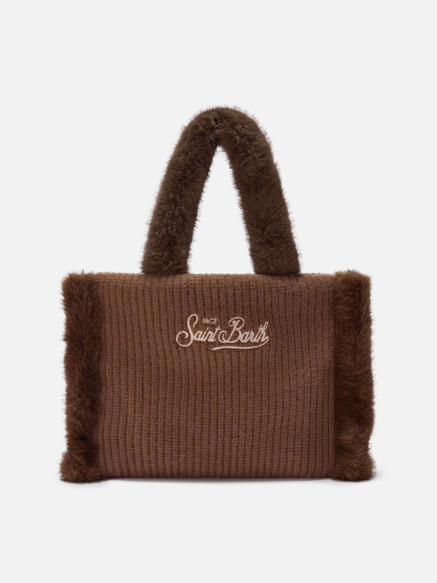 Borsa a mano Colette Shearling Rib in misto lana marrone a coste e shearling
