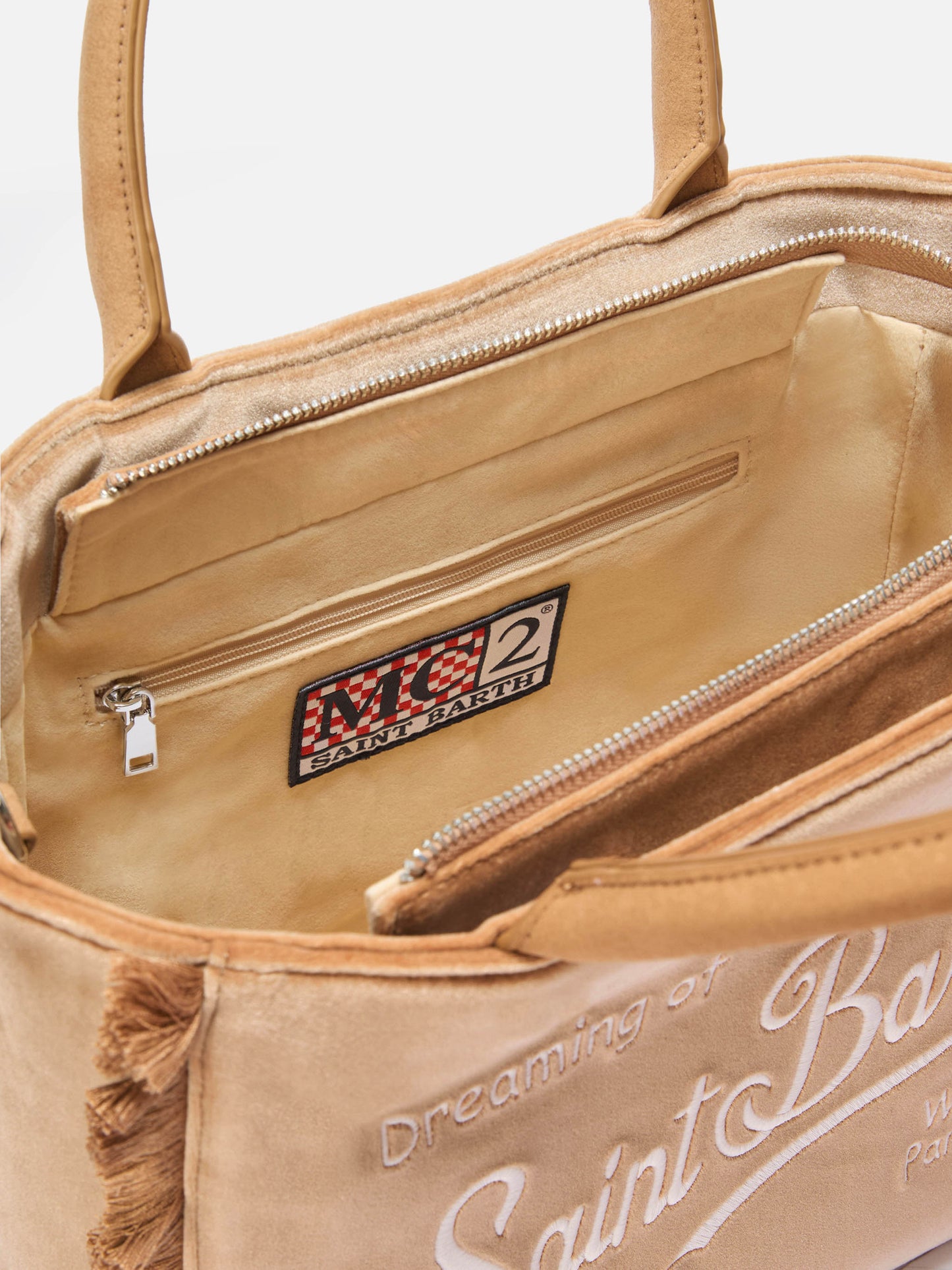 Colette Velvet Handbag in beige velvet