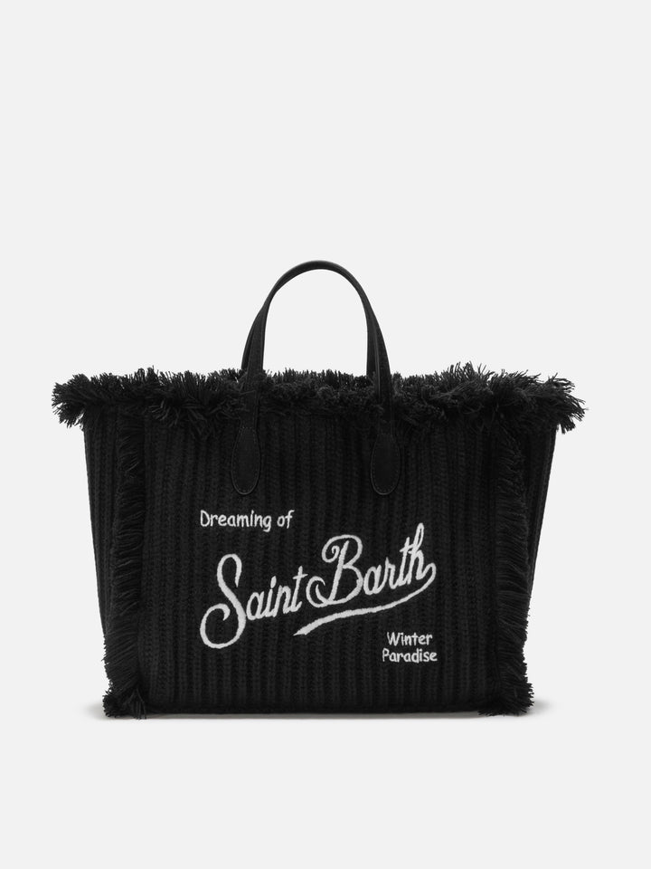 Colette Wool Rib Handbag in black braided wool blend