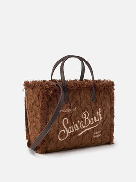 Bolso marrón Colette con diseño de punto trenzado y bordado en lurex 