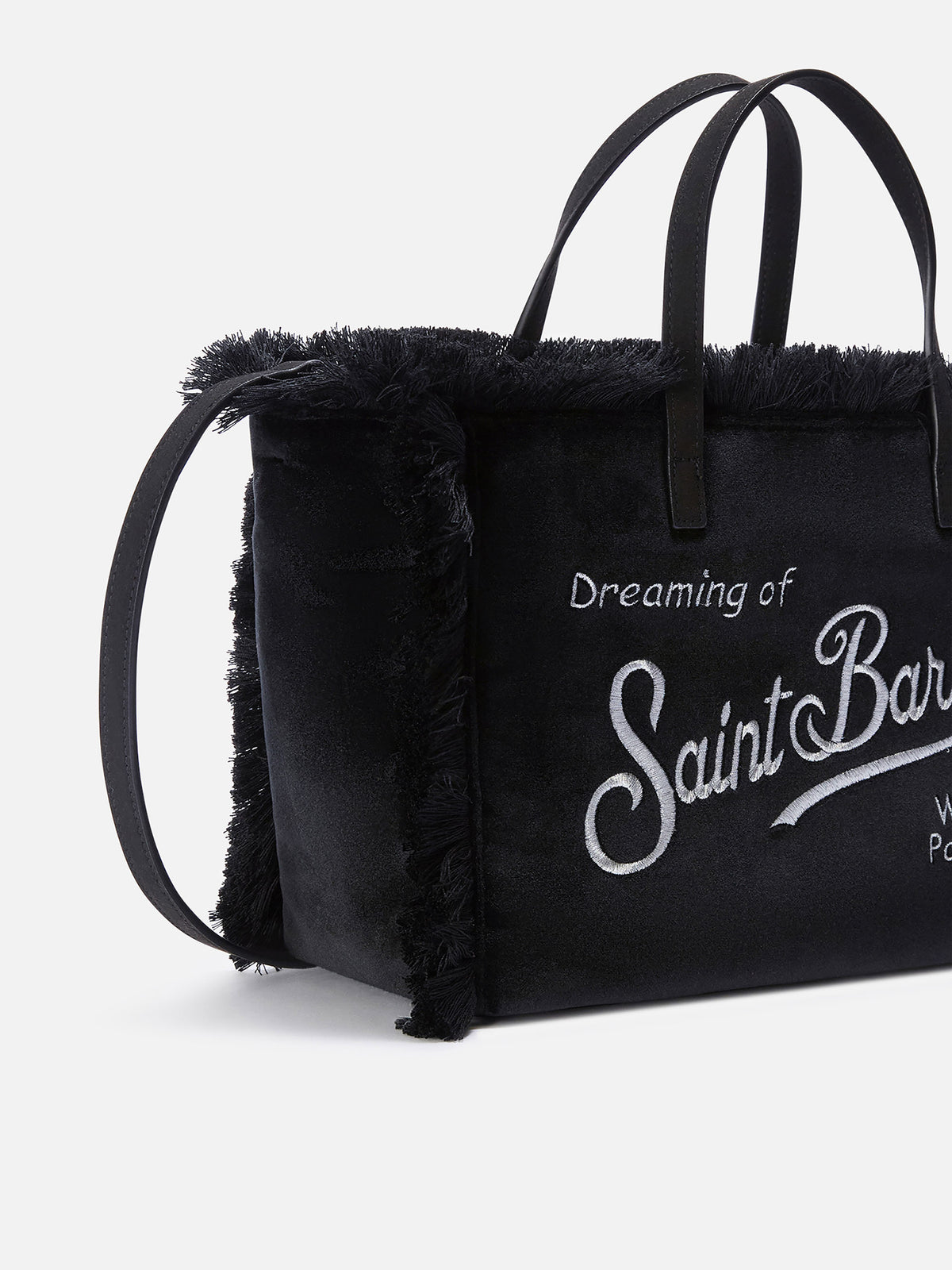 Borsa Colette nera in velluto con ricamo logo