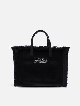 Borsa Colette nera in velluto con ricamo logo