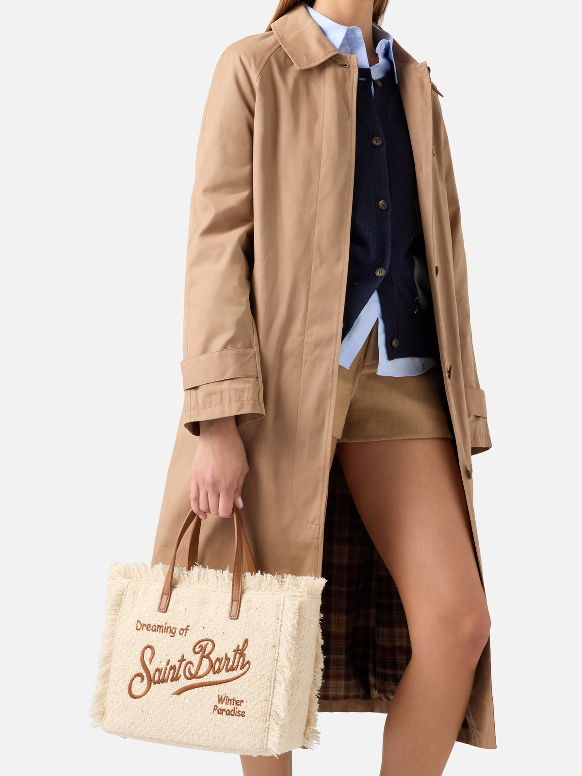 Beige Colette bag with sequins and logo embroidery