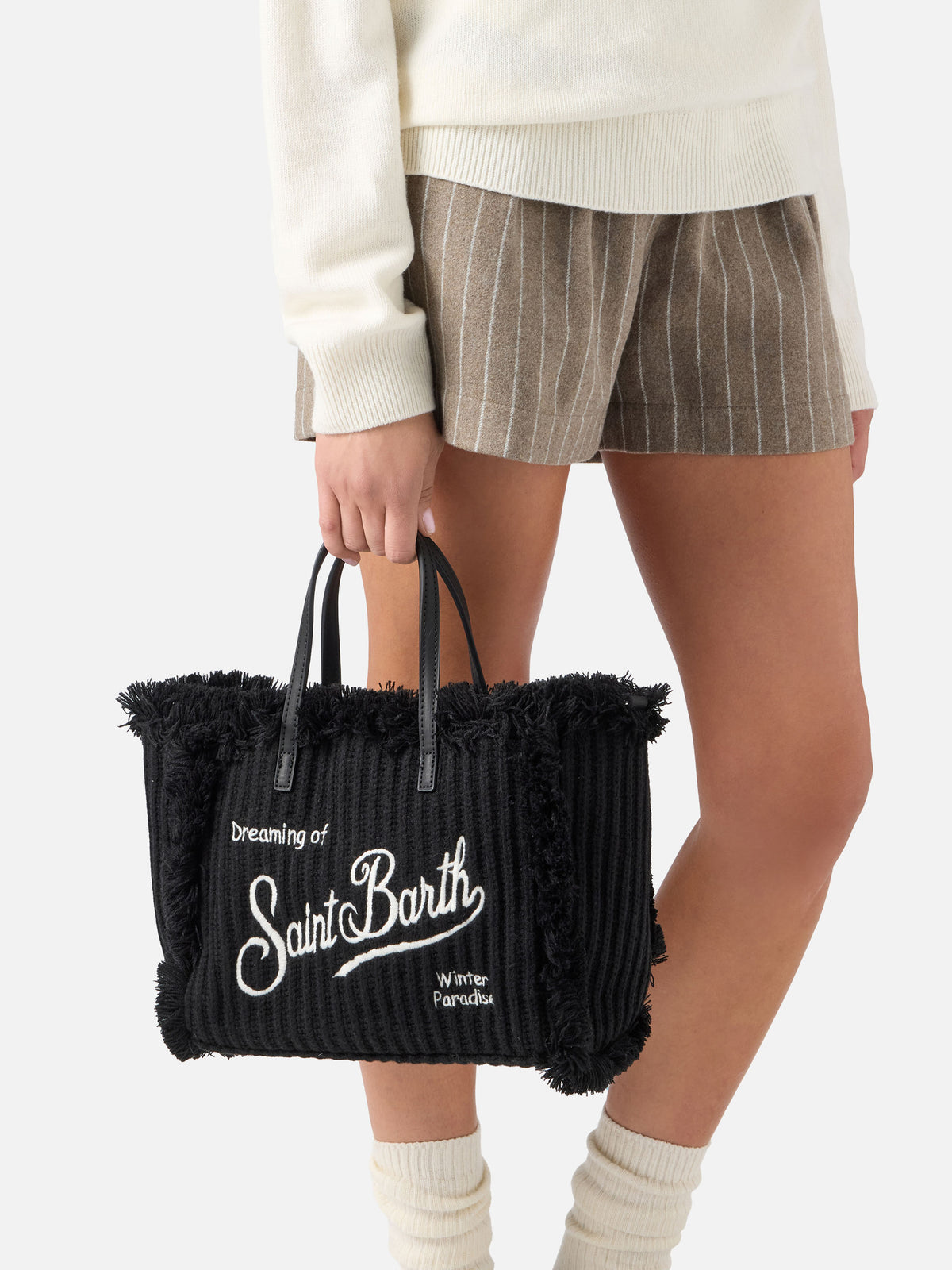 Black Colette bag with ribbed knit design