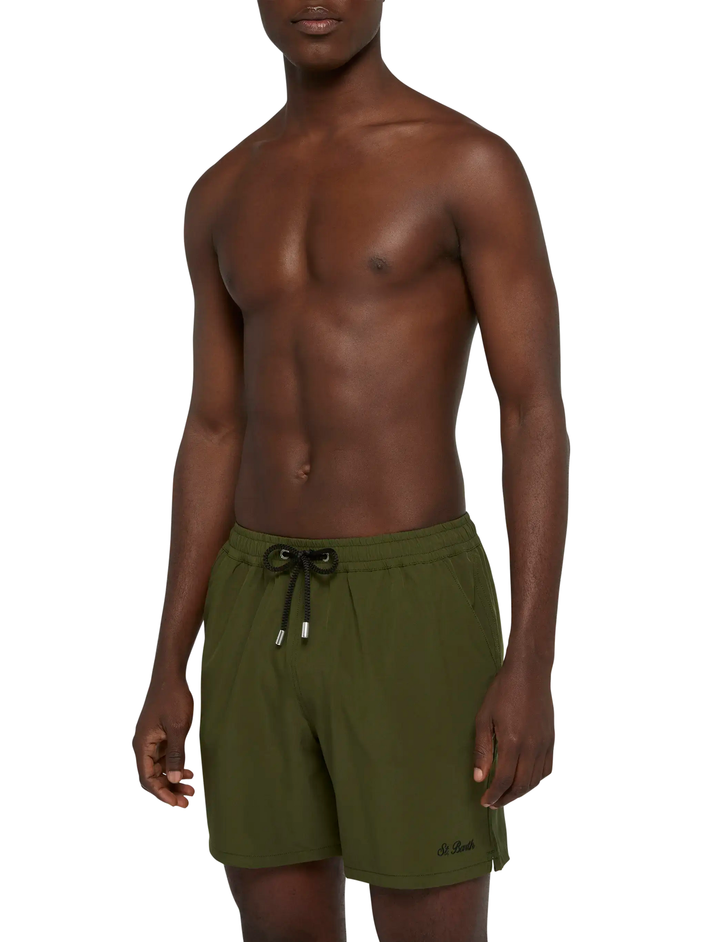 Militärgrüne Comfort Badeshorts mit St. Barth Stickerei