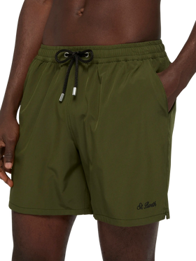 Militärgrüne Comfort Badeshorts mit St. Barth Stickerei