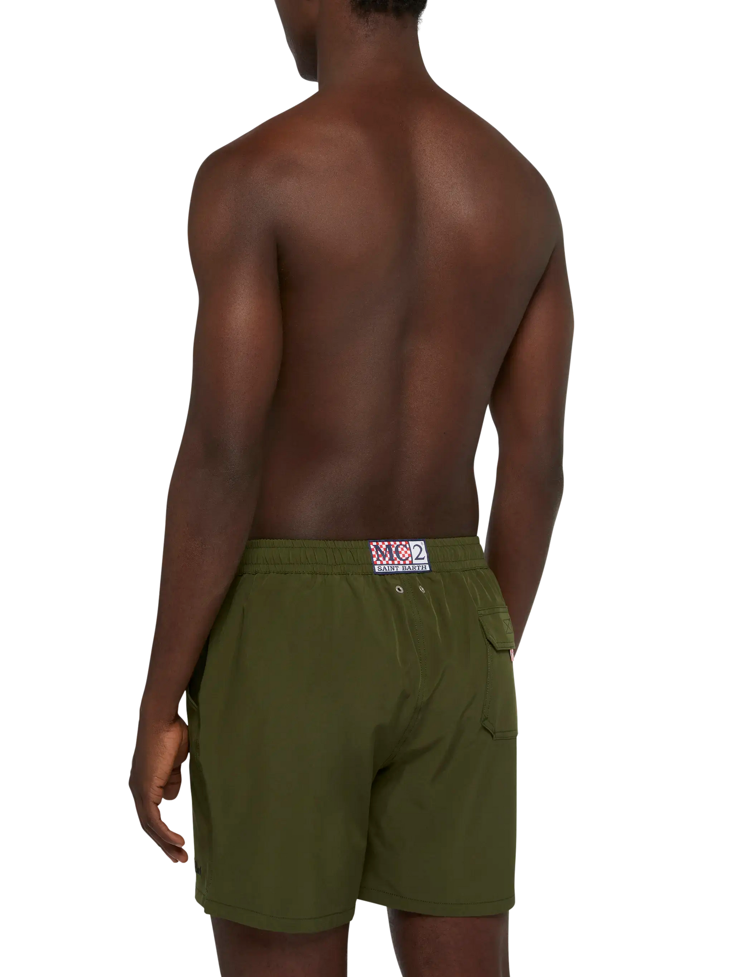 Militärgrüne Comfort Badeshorts mit St. Barth Stickerei