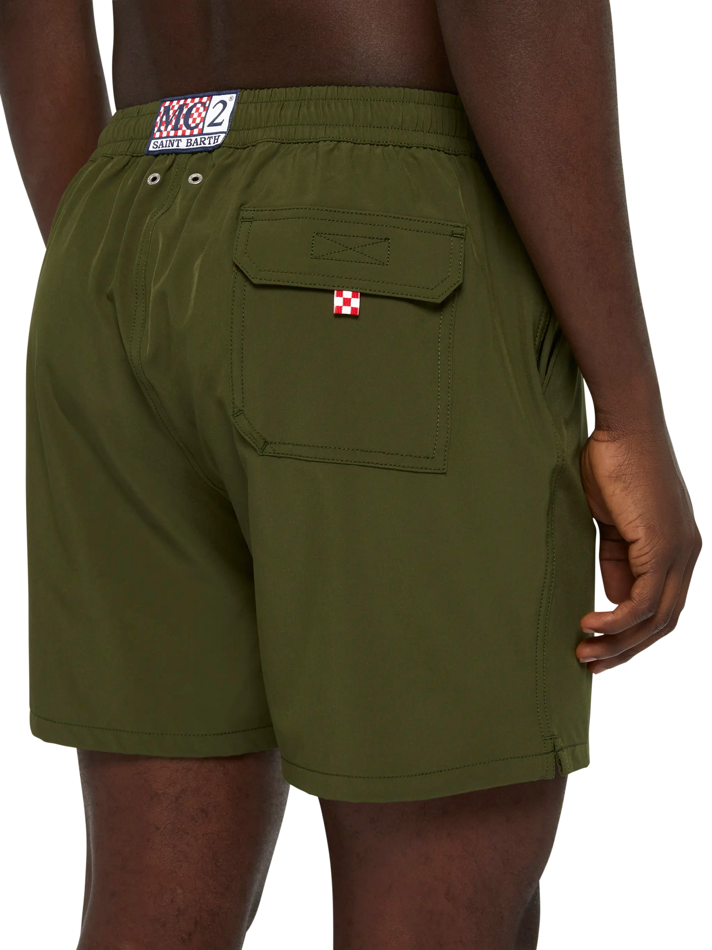 Militärgrüne Comfort Badeshorts mit St. Barth Stickerei