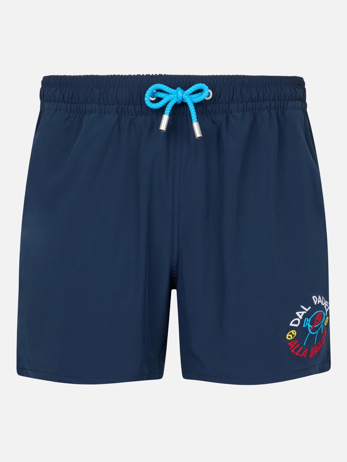 Comfort classic stretch swim shorts with Dal Padel alla Brace embroidery | INSULTI LUMINOSI SPECIAL EDITION