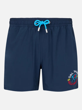 Comfort classic stretch swim shorts with Dal Padel alla Brace embroidery | INSULTI LUMINOSI SPECIAL EDITION