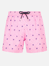 Man light fabric comfort swim shorts with starfish print