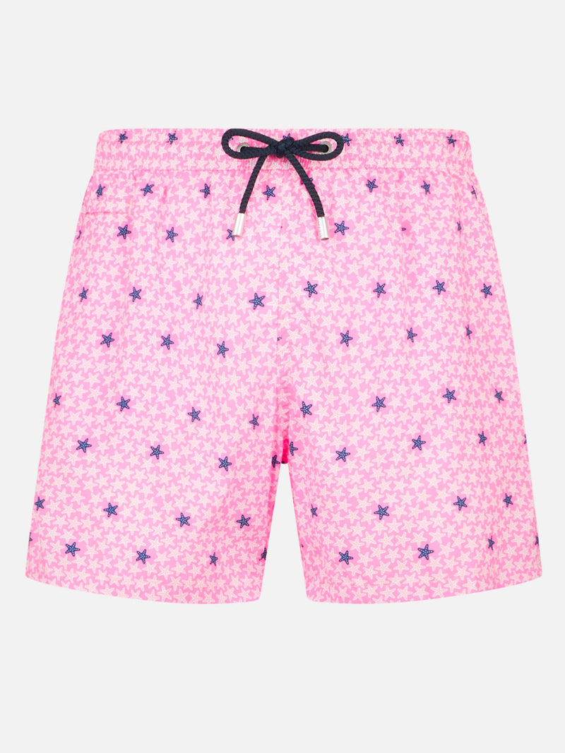 Man light fabric comfort swim shorts with starfish print