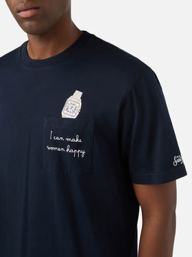 Camiseta de algodón Navy blue Connor con estampado de reloj y bordado 