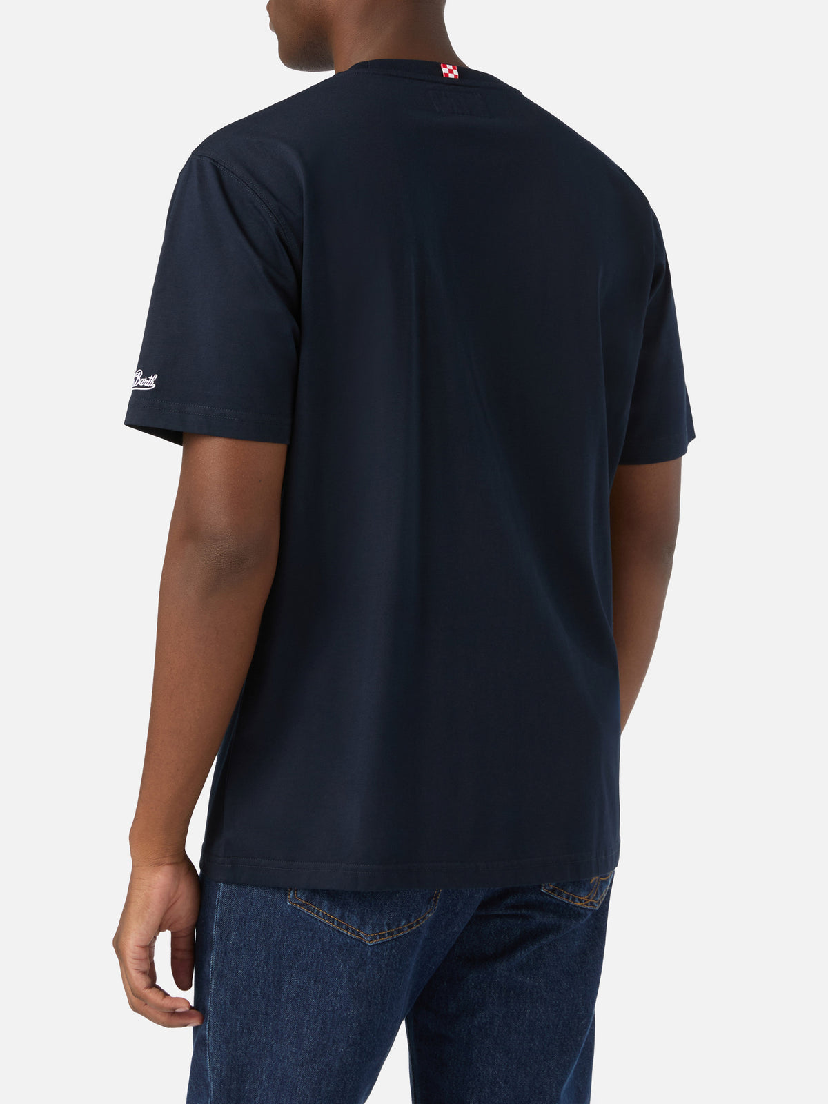 Camiseta de algodón Navy blue Connor con estampado de reloj y bordado 