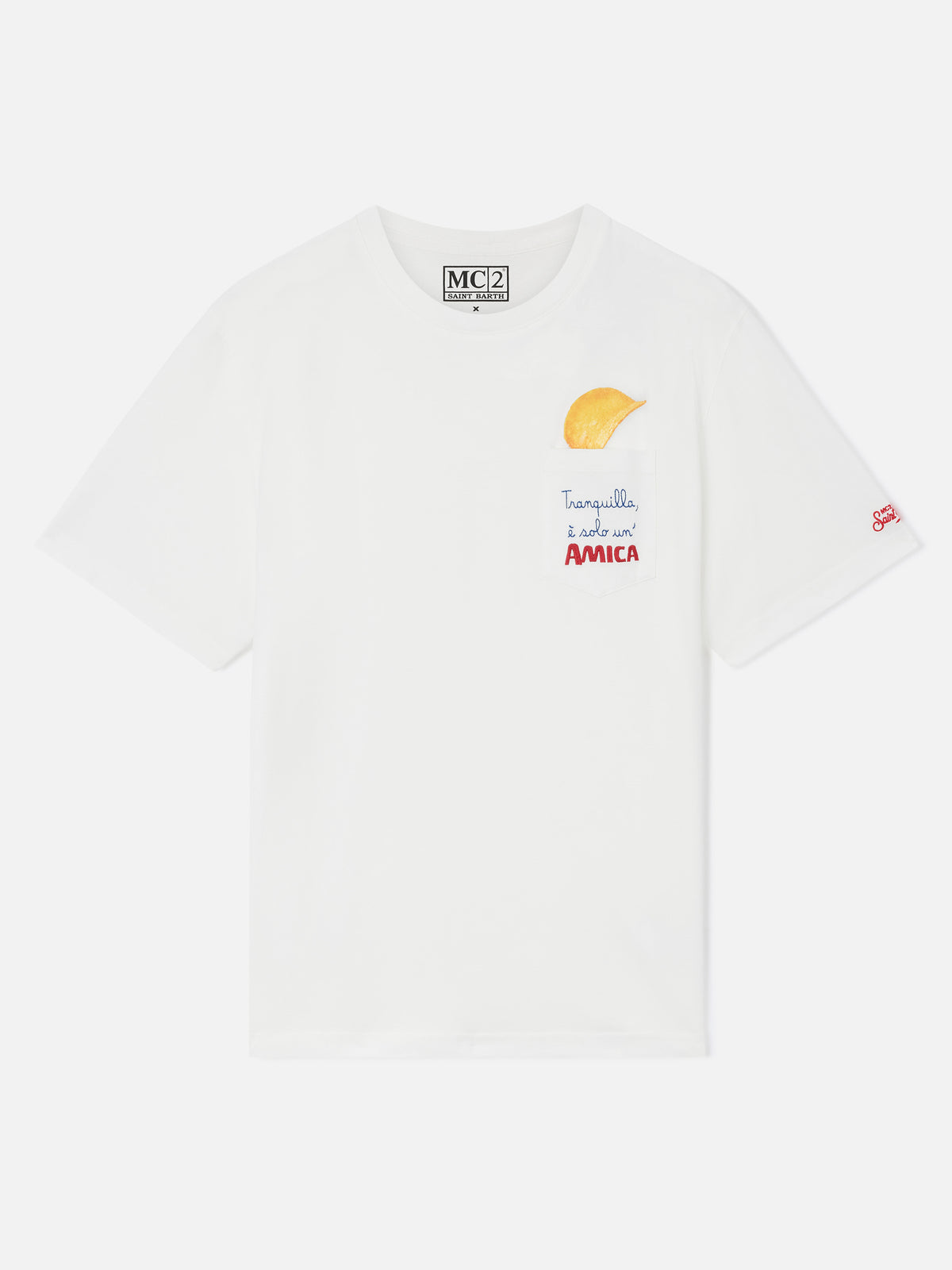 White Connor organic cotton t-shirt with Amica Chips print and embroidery | Special edition