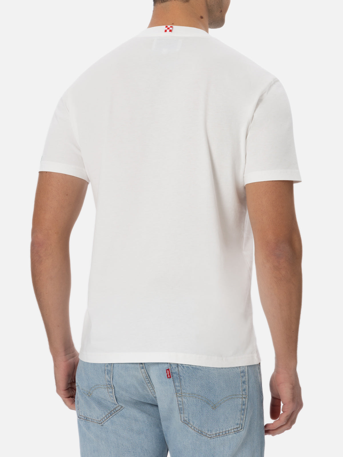 Weißes Baumwoll-T-Shirt für Herren „Connor“ mit Enten- und Uhren-Aufdruck