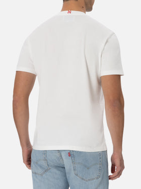 Weißes Baumwoll-T-Shirt für Herren „Connor“ mit Enten- und Uhren-Aufdruck