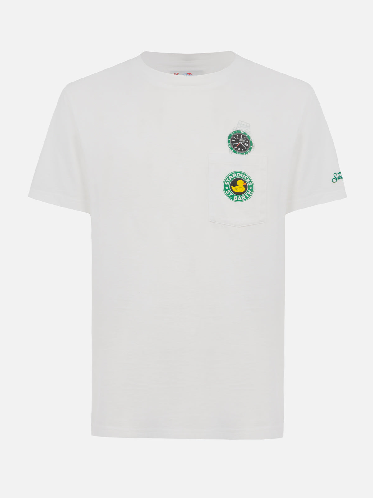 Weißes Baumwoll-T-Shirt für Herren „Connor“ mit Enten- und Uhren-Aufdruck