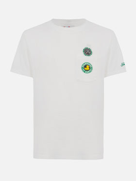 Weißes Baumwoll-T-Shirt für Herren „Connor“ mit Enten- und Uhren-Aufdruck