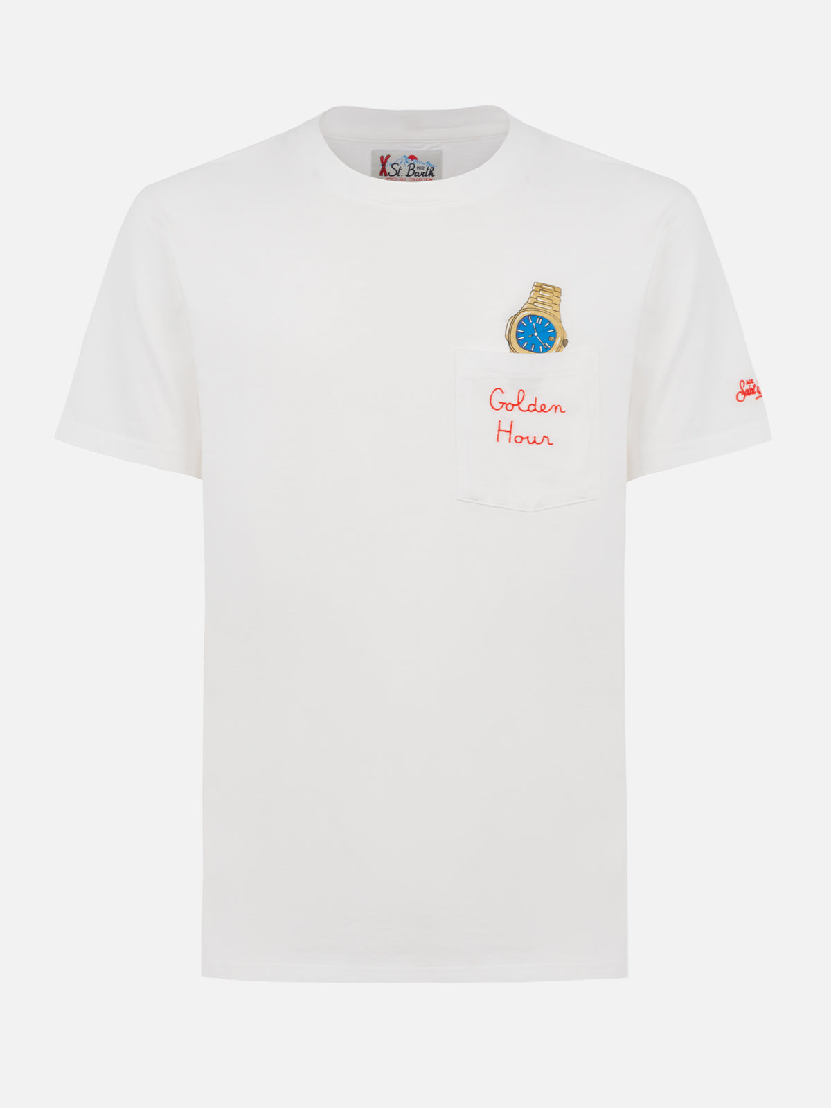 T-shirt da uomo in cotone bianco Connor con ricamo Golden hour