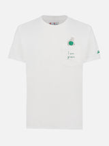 Man white cotton t-shirt Connor with I am green embroidery