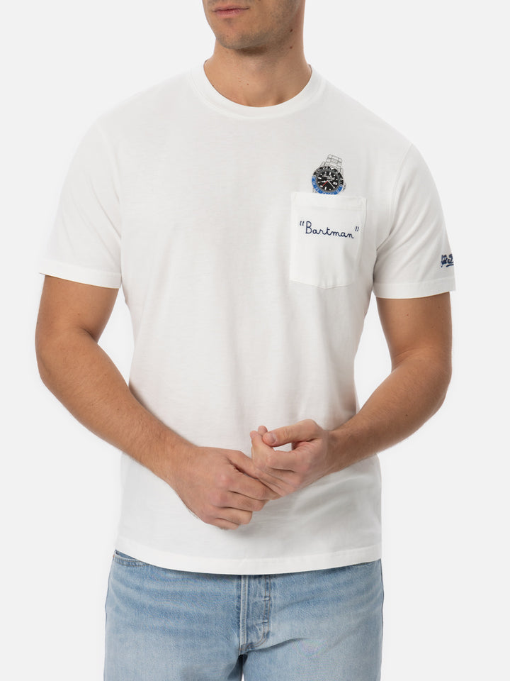 T-shirt bianca in cotone da uomo Connor con ricamo Bartman