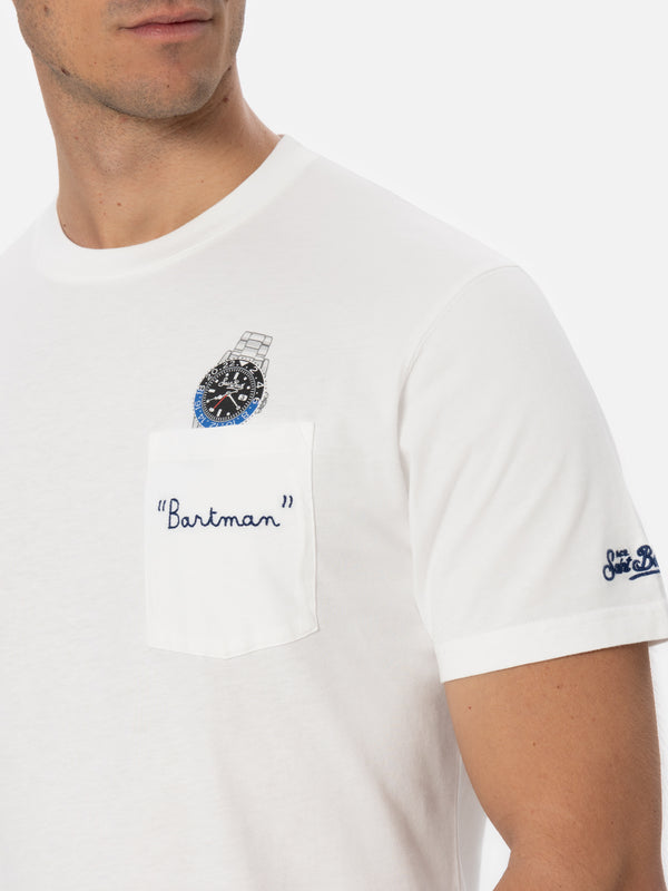 Man white cotton t-shirt Connor with Bartman embroidery