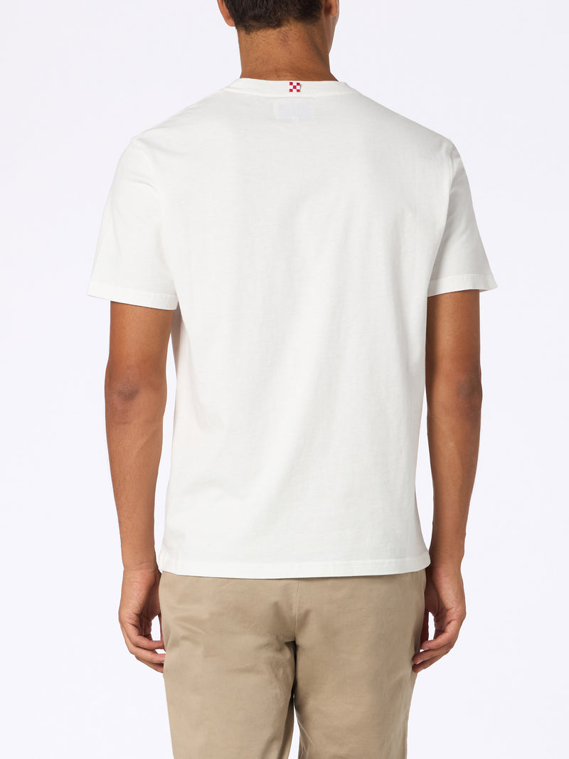 T-shirt da uomo in cotone bianco Connor con ricamo Time is money