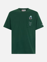 Man green cotton t-shirt Connor with Do you want a cola embroidery