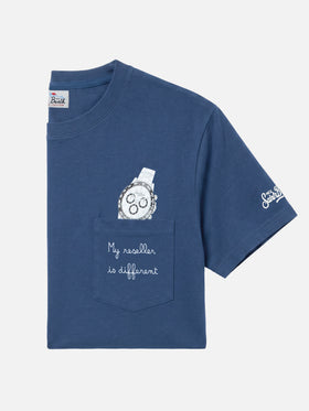 T-shirt Connor en coton bleu avec broderie de poche My reseller is different 