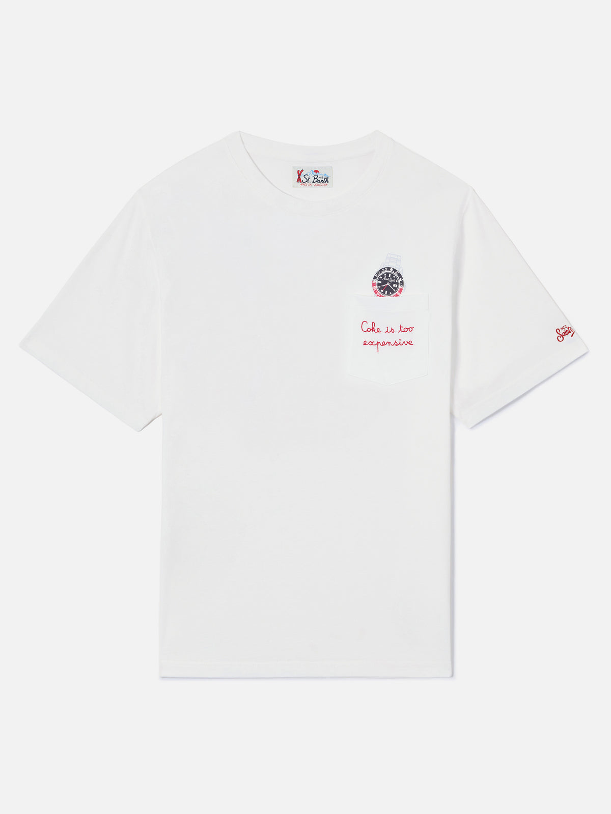 T-shirt en coton Connor blanc avec imprimé montre et broderie Cara Ho Un Expensive 