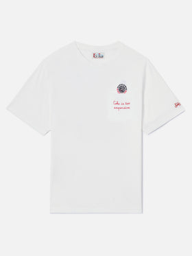 T-shirt en coton Connor blanc avec imprimé montre et broderie Cara Ho Un Expensive 
