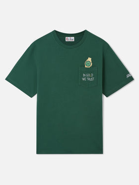 Connor pocket t-shirt in green with In Gold We Trust embroidery