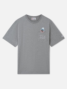 T-shirt à poche Connor gris avec broderie Top Wish 