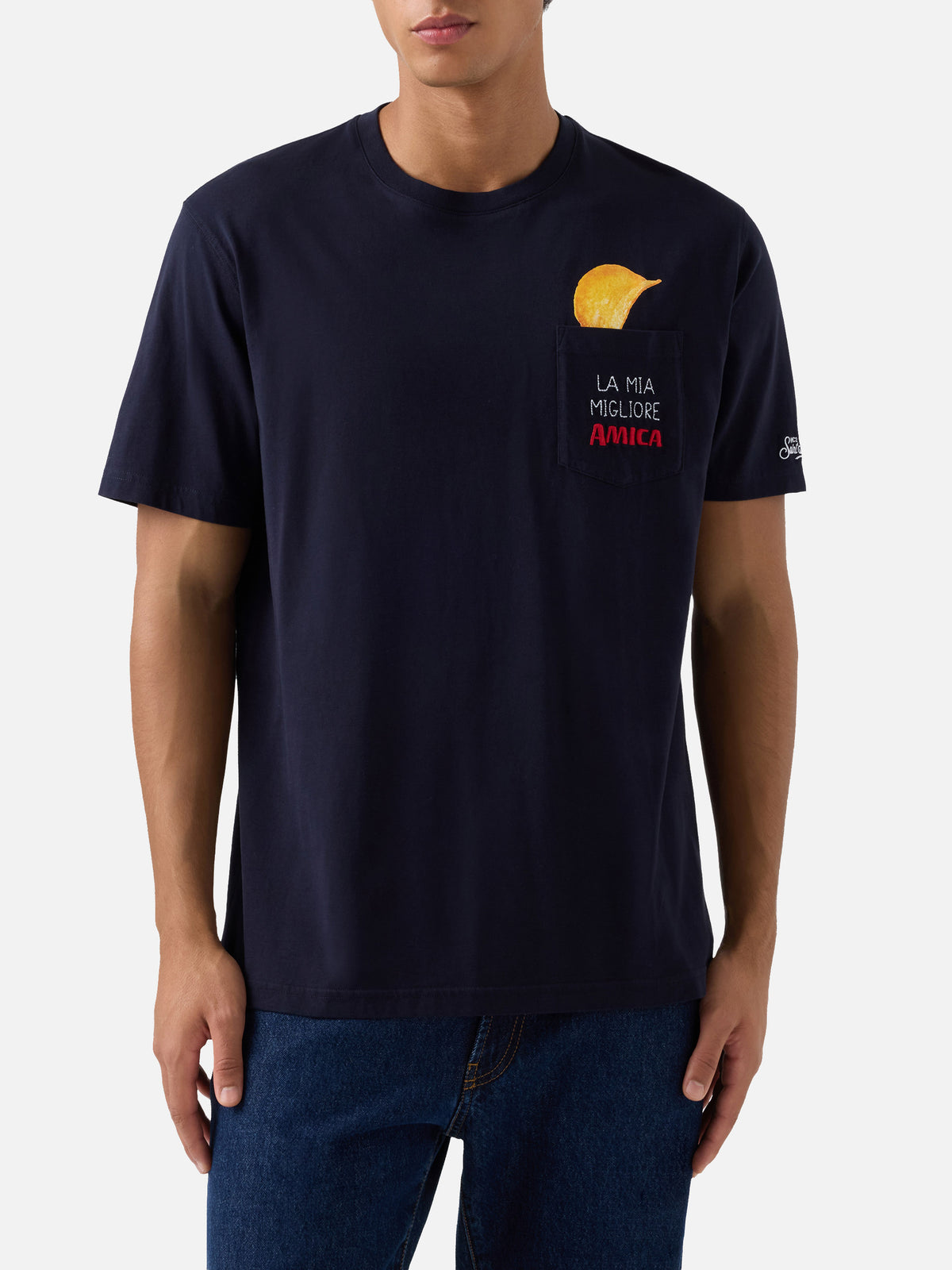 Connor T-Shirt in Navy blue mit aufgesetzter Tasche Amica Chips 
