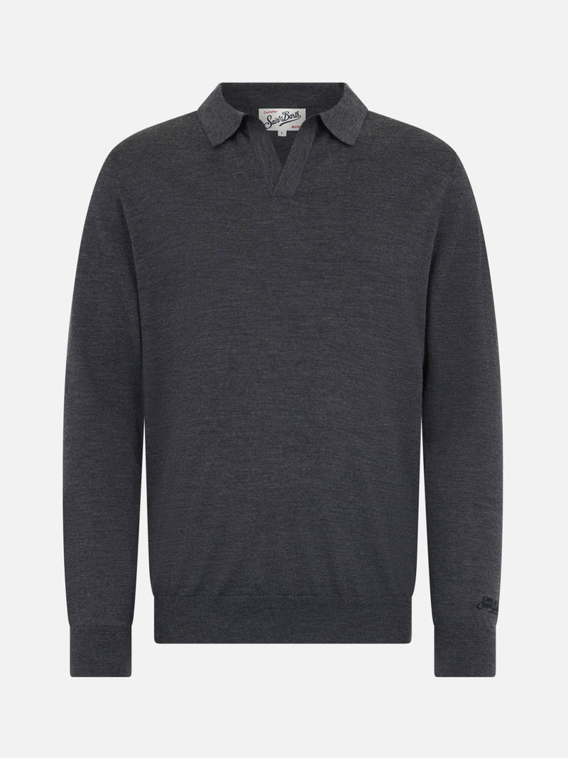 Man charcoal merino wool polo Covent