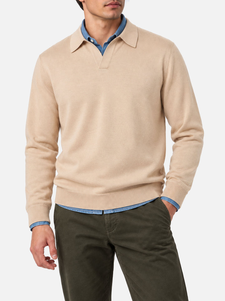 Beiges Polohemd Covent aus 100% MERINO WOOL 