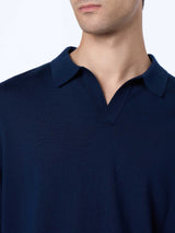 Polo da uomo blu navy in lana merino Covent