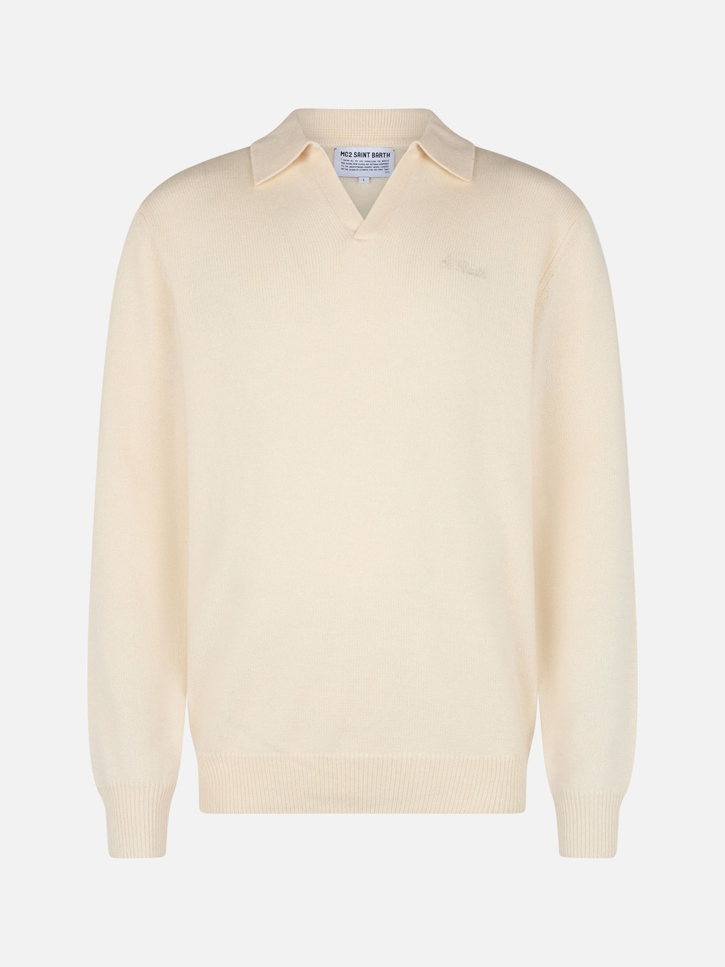 Weißer Pullover aus Kaschmirmischung mit Polokragen von Covent für Herren