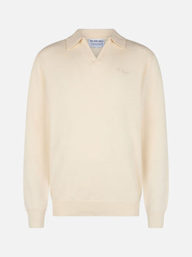 Weißer Pullover aus Kaschmirmischung mit Polokragen von Covent für Herren
