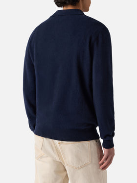 Covent cashmere knit polo in night blue