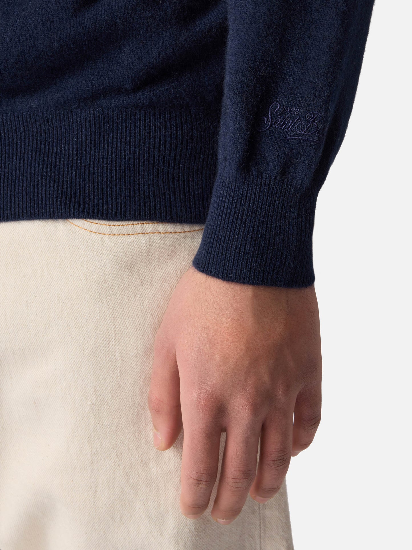 Covent cashmere knit polo in night blue