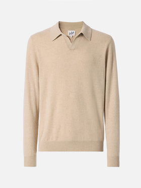 Covent cashmere knit polo in beige