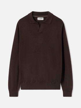Polo en mélange de laine mérinos et de cachemire Brown Covent 
