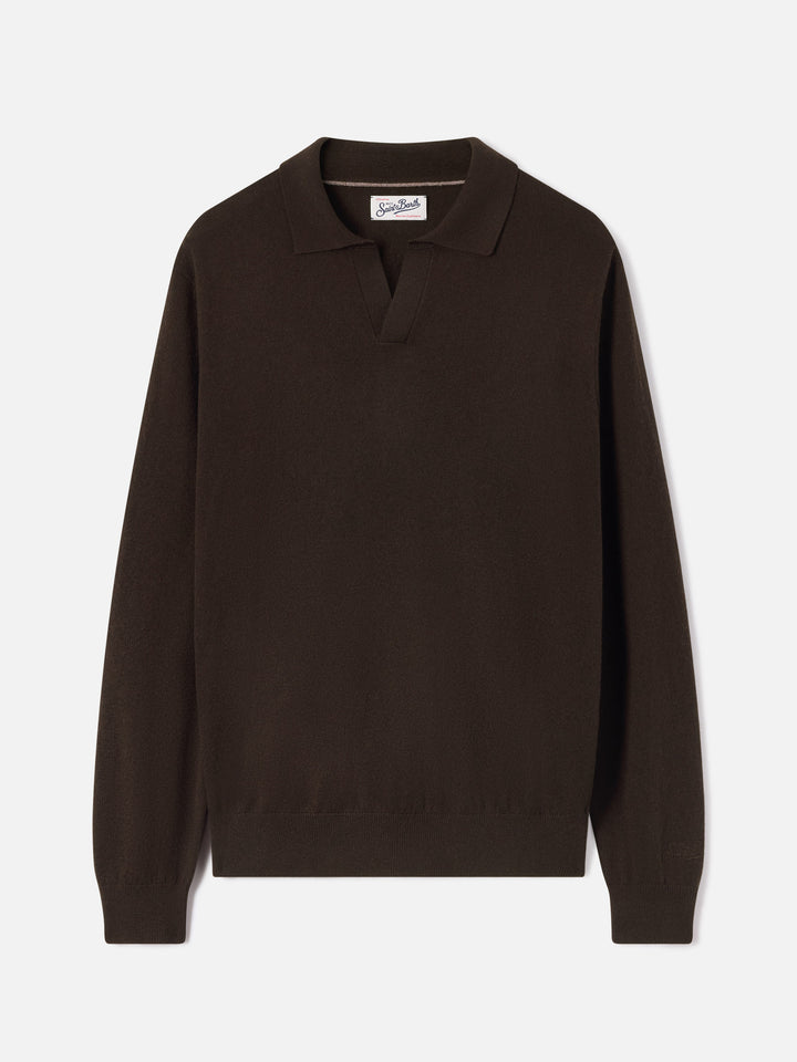 Brown Covent merino wool and cashmere blend polo