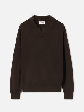 Brown Covent merino wool and cashmere blend polo
