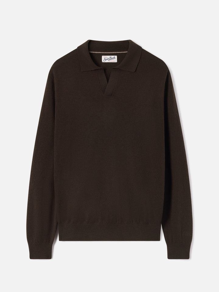 Braunes Covent Poloshirt aus einer Mischung aus Merinowolle und Kaschmir 